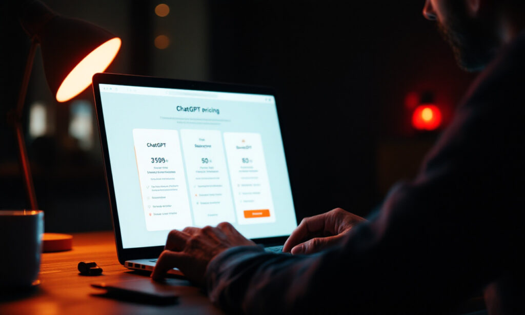 Costo ChatGPT Italia 2026 - imprenditore che valuta i piani di abbonamento sul laptop